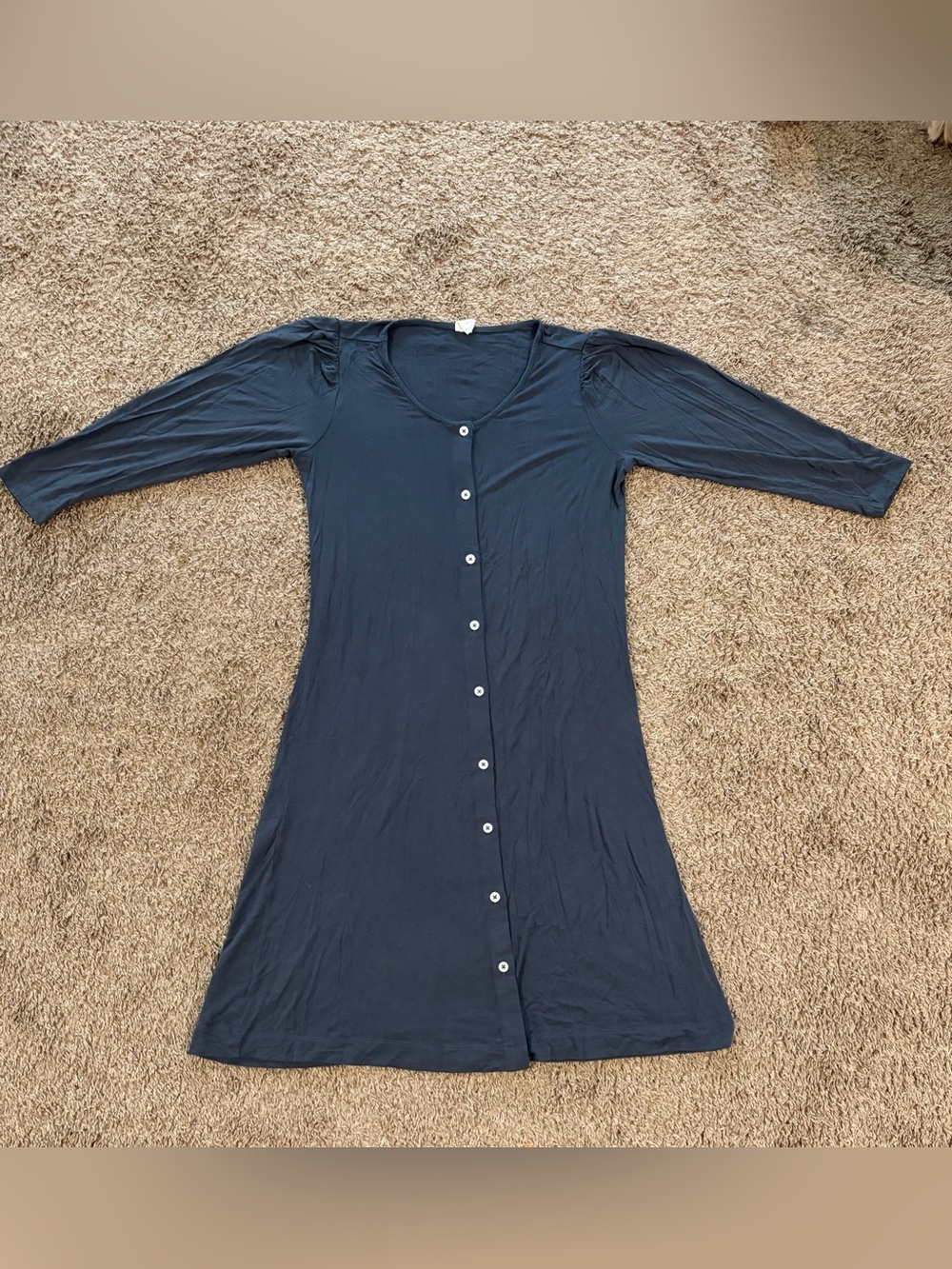 Kate Quinn Women’s 3/4 Sleeve Button Down Gray Henley Lounge Dress Size XS